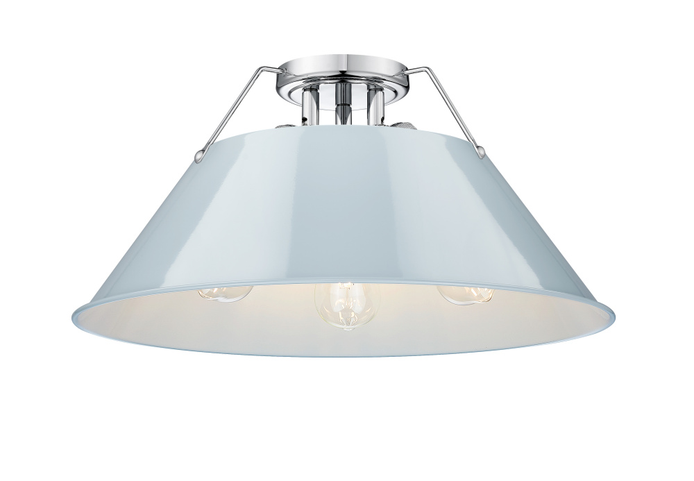 Yep by Golden Lighting Orwell 3-light Flush Mount in Chrome and Dusky Blue shade